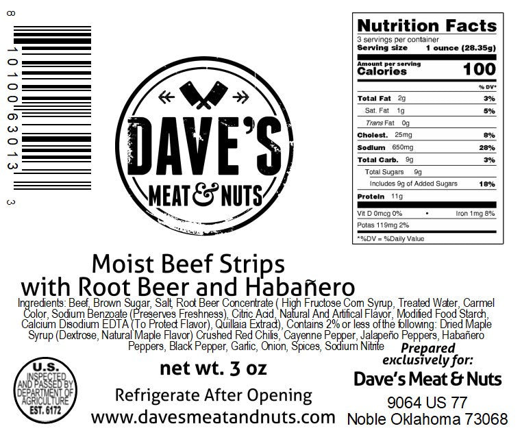 Rootbeer Habanero - Smoked Steak Strips - 3 oz